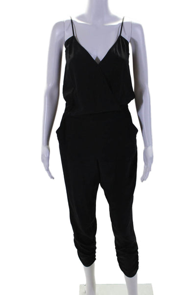 Parker Womens Spaghetti Strap V Neck Silk Ruched Jumpsuit Black Size Extra Small