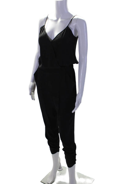 Parker Womens Spaghetti Strap V Neck Silk Ruched Jumpsuit Black Size Extra Small