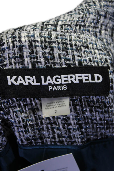 Karl Lagerfeld Womens Notched Lapel Two Button Woven Blazer White Size 2