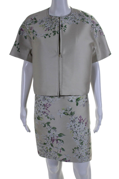 Giambattista Valli Women's Floral Sheath Dress Zip Jacket Set White Size L