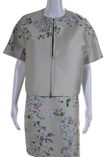 Giambattista Valli Women's Floral Sheath Dress Zip Jacket Set White Size L