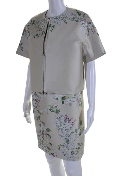 Giambattista Valli Women's Floral Sheath Dress Zip Jacket Set White Size L