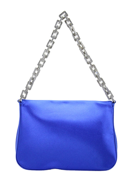 Renaud Pellegrino Women's Flap Closure Satin Evening Handbag Clutch Blue