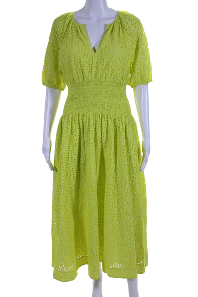 J Crew Womens Short Sleeve Keyhole Eyelet Midi Shift Dress Green Size Small