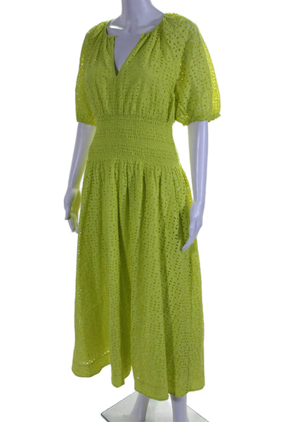 J Crew Womens Short Sleeve Keyhole Eyelet Midi Shift Dress Green Size Small