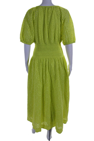 J Crew Womens Short Sleeve Keyhole Eyelet Midi Shift Dress Green Size Small