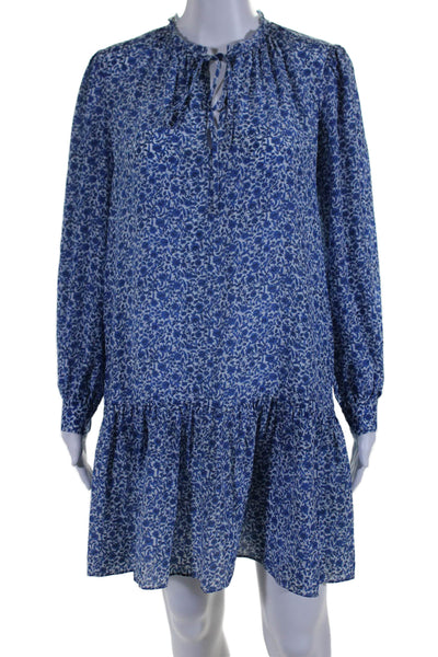 Rebecca Taylor Womens Silk V-Neck Floral Print Long Sleeve dress Blue Size XS