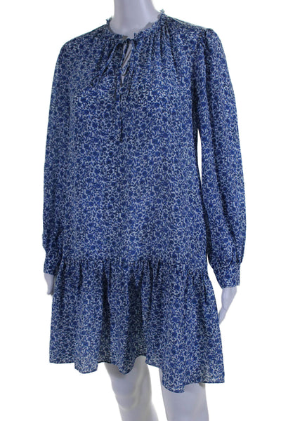 Rebecca Taylor Womens Silk V-Neck Floral Print Long Sleeve dress Blue Size XS