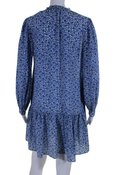 Rebecca Taylor Womens Silk V-Neck Floral Print Long Sleeve dress Blue Size XS