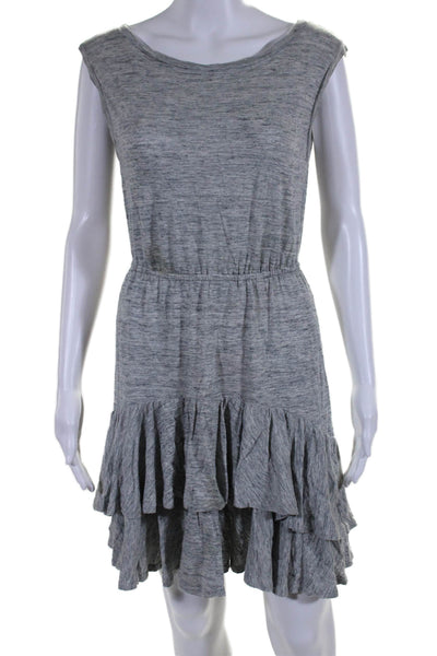 Rebecca Taylor Womens Linen Elastic Waist Boat Neck Sleeveless Dress Gray Size S