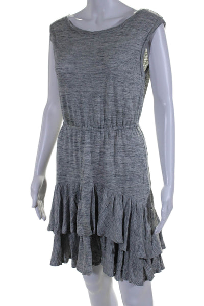 Rebecca Taylor Womens Linen Elastic Waist Boat Neck Sleeveless Dress Gray Size S
