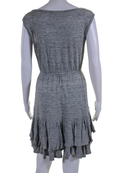 Rebecca Taylor Womens Linen Elastic Waist Boat Neck Sleeveless Dress Gray Size S