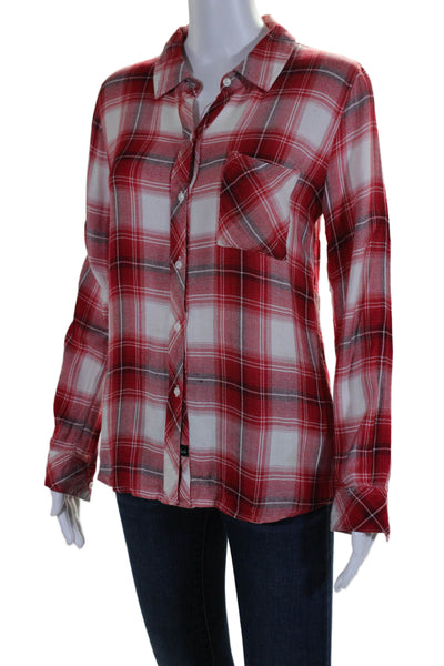 Rails Womens Plaid Collared Long Sleeve Button Up Blouse Top Red Size XS