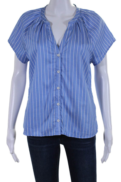 Nation LTD Womens Cotton Short Sleeve V Neck Striped Blouse Blue Size S