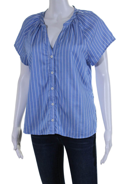 Nation LTD Womens Cotton Short Sleeve V Neck Striped Blouse Blue Size S