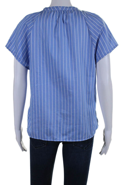 Nation LTD Womens Cotton Short Sleeve V Neck Striped Blouse Blue Size S