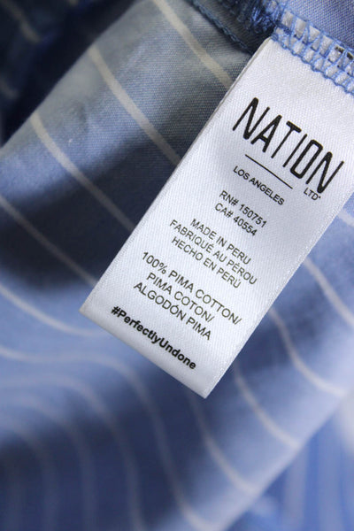 Nation LTD Womens Cotton Short Sleeve V Neck Striped Blouse Blue Size S