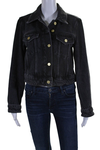 Ganni Womens Cotton Button Down Cropped Denim Jacket Black Size 38