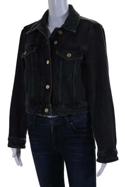 Ganni Womens Cotton Button Down Cropped Denim Jacket Black Size 38