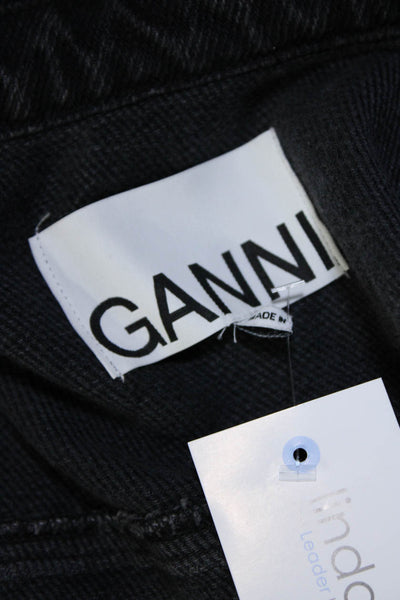 Ganni Womens Cotton Button Down Cropped Denim Jacket Black Size 38