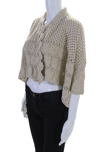 Cotton By Autumn Cashmere Womens Crochet Cardigan Sweater Beige Size Medium