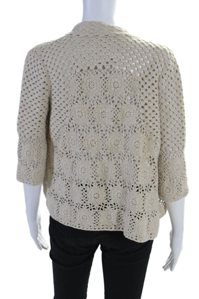 Cotton By Autumn Cashmere Womens Crochet Cardigan Sweater Beige Size Medium