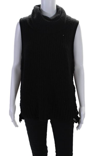 Autumn Cashmere Womens Turtleneck Sleeveless Shell Sweater Black Size Medium