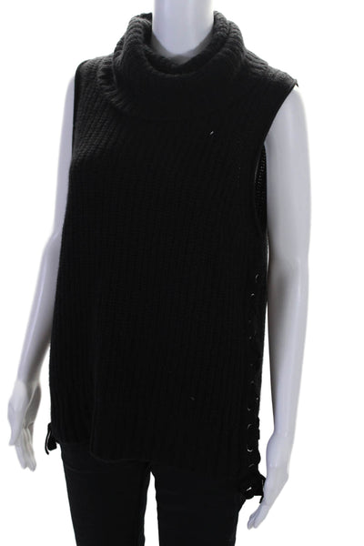 Autumn Cashmere Womens Turtleneck Sleeveless Shell Sweater Black Size Medium