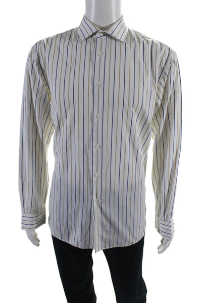 Salvatore Ferragamo Mens Collared Long Sleeves Button Down Striped Shirt Size 16