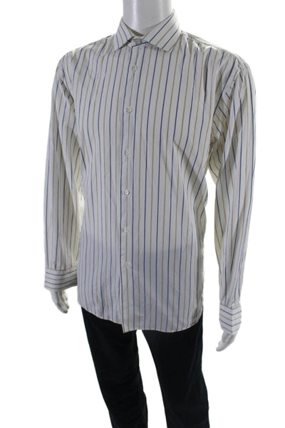 Salvatore Ferragamo Mens Collared Long Sleeves Button Down Striped Shirt Size 16