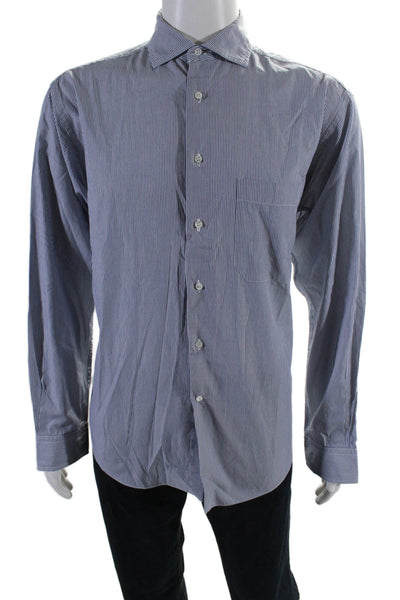 Ermenegildo Zegna Men's Button Down Long Sleeves Shirt Blue Striped Size 41