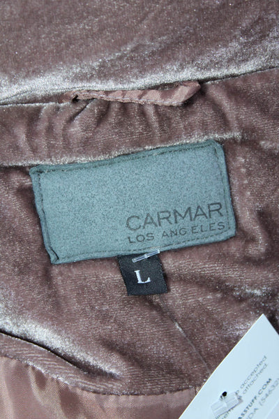 Carmar Womens Brown Velvet Mock Neck Zip Long Sleeve Puffer Jacket Size L