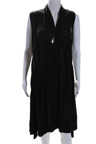 Gary Graham Womens Sleeveless V Neck Silk Midi Shift Dress Black Size 10