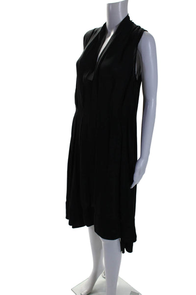 Gary Graham Womens Sleeveless V Neck Silk Midi Shift Dress Black Size 10