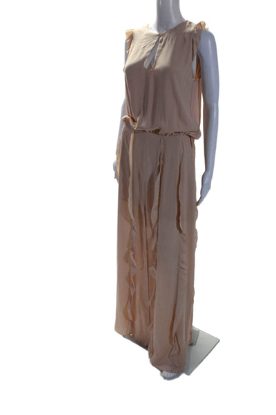 Alexis Womens Chiffon Ruffled Keyhole Sleeveless Long Gown Light Pink Size S