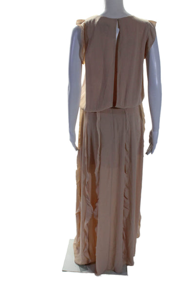 Alexis Womens Chiffon Ruffled Keyhole Sleeveless Long Gown Light Pink Size S