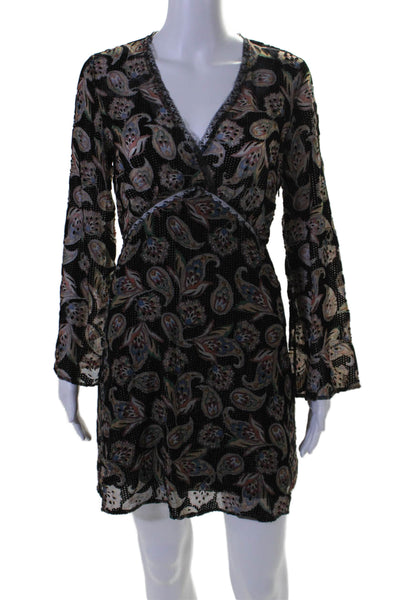 Ba&Sh Women's V-Neck Long Sleeves Paisley Fit Flare Mini Dress Size XS