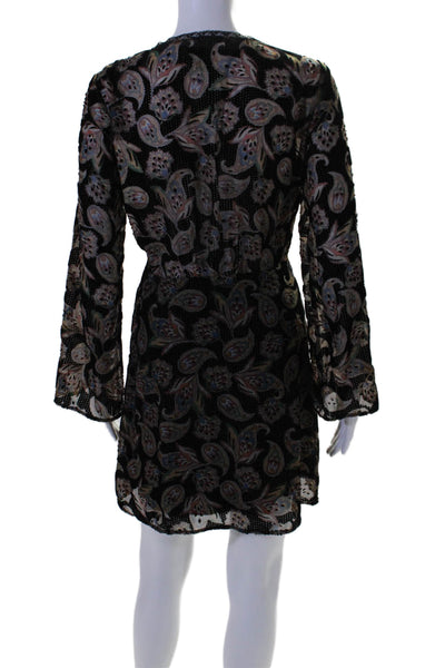 Ba&Sh Women's V-Neck Long Sleeves Paisley Fit Flare Mini Dress Size XS