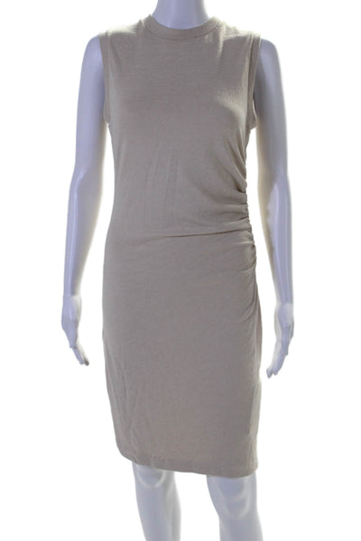 Vince Womens Ruched Sleeveless Pullover Body Con Dress Beige Size Extra Small