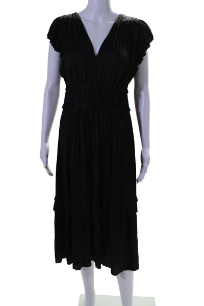 Ulla Johnson Womens Short Sleeves V Neck A Line Maxi Dress Black Size 6