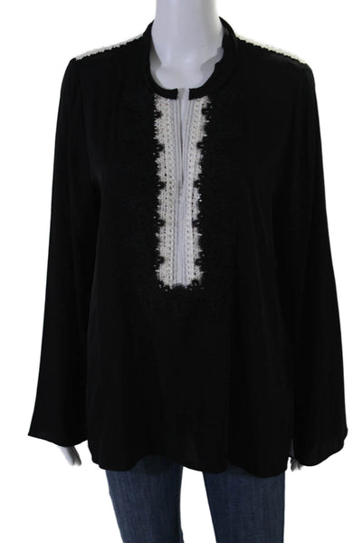 Kobi Halperin Womens Silk Lace Detail Long Sleeves Blouse Black White Size Large