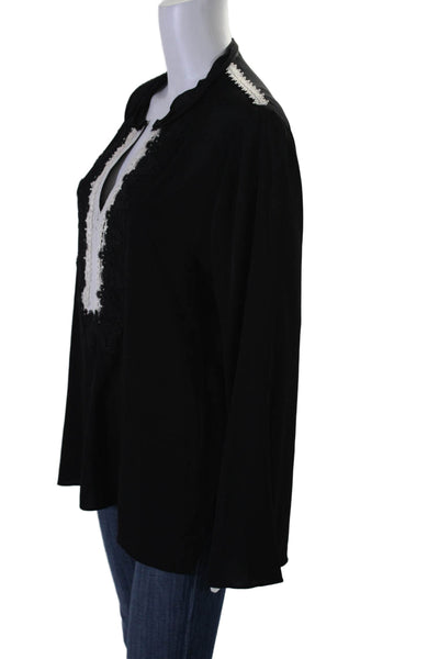 Kobi Halperin Womens Silk Lace Detail Long Sleeves Blouse Black White Size Large