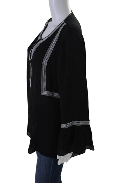 Kobi Halperin Womens Silk Woven Detail Long Sleeves Blouse Black White Size Larg