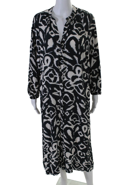 Zara Womens Abstract Print Button Down Maxi Dress White Black Size Extra Large