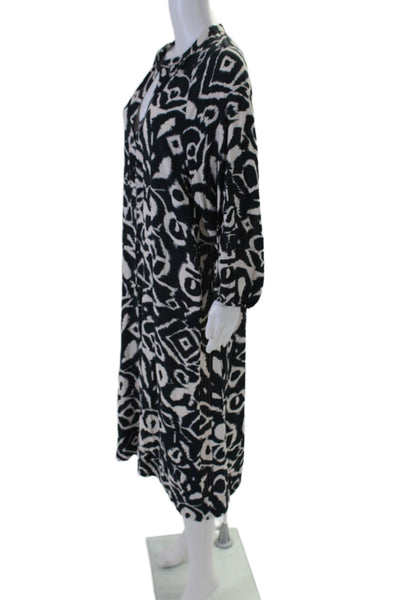 Zara Womens Abstract Print Button Down Maxi Dress White Black Size Extra Large