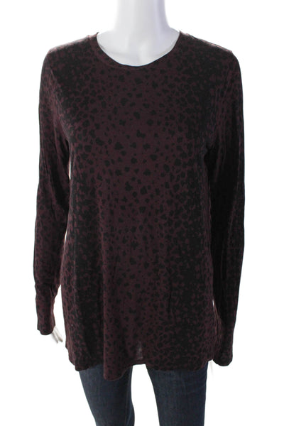 Vince Womens Animal Print Long Sleeves Tee Shirt Purple Black Size Medium