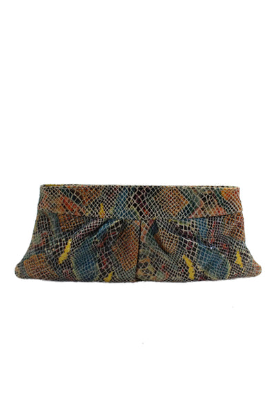 Lauren Merkin Womens Snakeskin Print Inverted Pleat Clutch Handbag Multi Colored