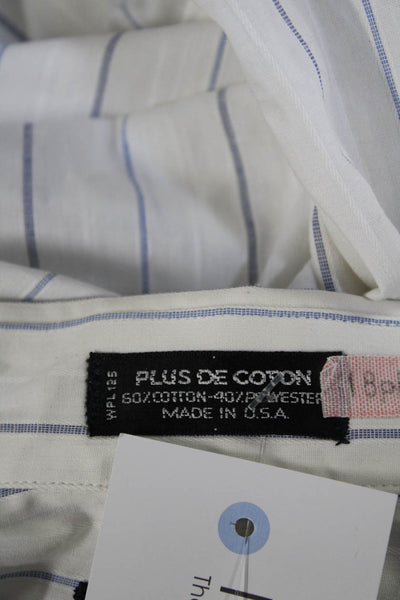 Christian Dior Mens Cotton Striped Print Button Down Shirt White Blue Size 14.5