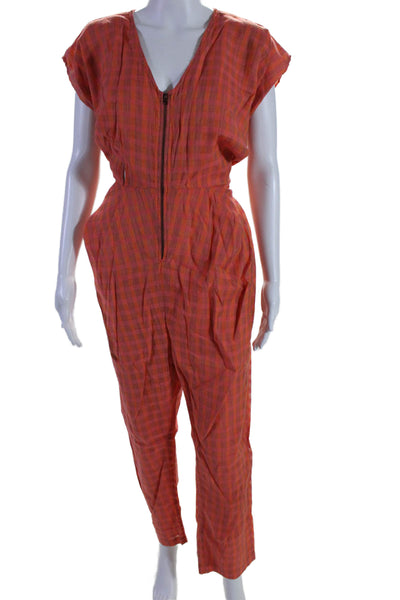 Rujuta Sheth Women's Sleeveless Half Zip Straight Leg Jumpsuit Plaid Size XS