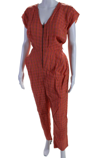 Rujuta Sheth Women's Sleeveless Half Zip Straight Leg Jumpsuit Plaid Size XS